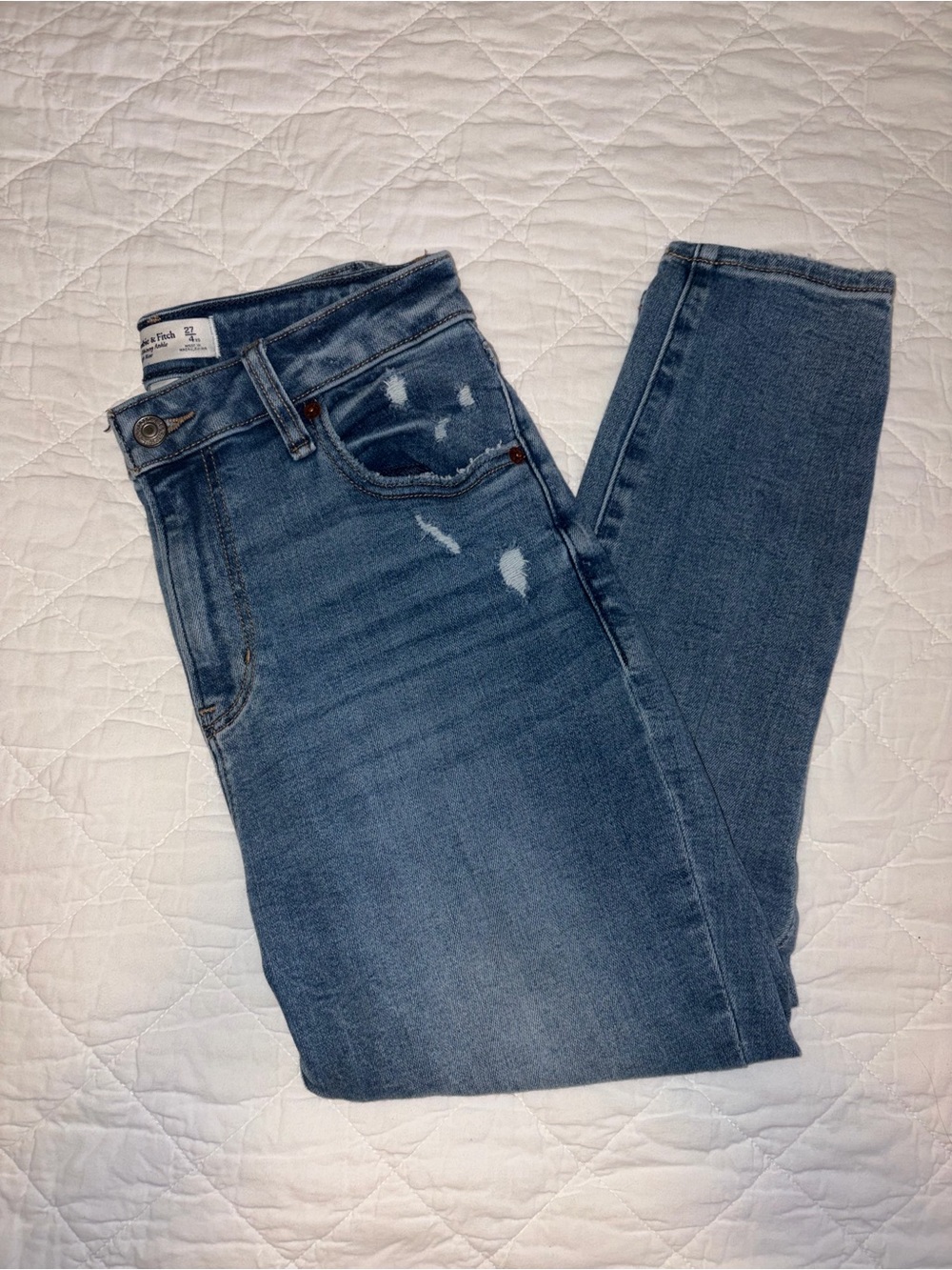 Abercrombie & Fitch Medium Blue Distressed Skinny Jeans Curve Love